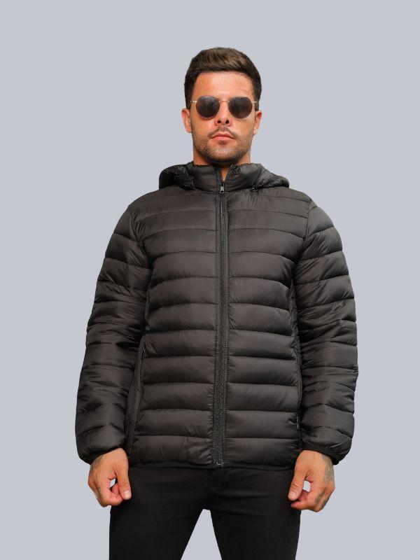 Jaqueta Puffer Bobojaco Nylon Impermeável com Bolso e Capuz Removível — Quente sem peso