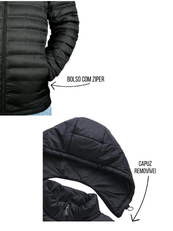 Jaqueta Puffer Bobojaco Nylon Impermeável com Bolso e Capuz Removível - Imagem 6