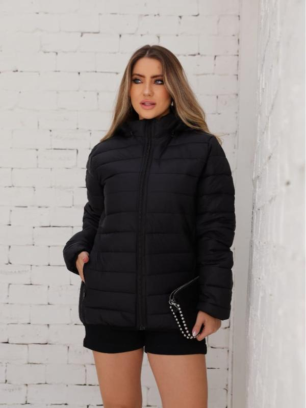 Jaqueta Puffer Bobojaco Nylon Impermeável com Bolso e Capuz Removível - Imagem 8